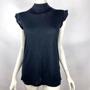 IRO Flavia Top Women M NWT Ruffle Mock Neck Tee Lightweight Stretch ViscoseBlack